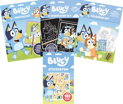 Anila's Bluey Activity Set with Colouring Set, Painting Set, Sticker Book & Scratch Art.