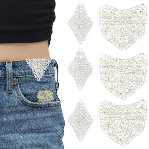 6 Pcs Pant Waist Extenders for Jeans Trousers Skirts Soft Lace Waist Extenders for Pants Fashion Waistband Extenders Sewing Fasteners Jean Extenders for Women 2 Types