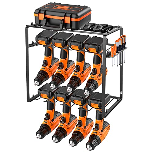 Power Tool Organizer, 8 Drill Slots Heavy Duty Drill Holder Wall Mount, Power Tool Storage Rack for Cordless Drill, Tool Storage for Garage Organization, Garage Gift for Men