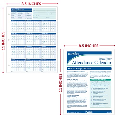 Complyright 2023-2024 Fiscal Attendance Calendar, 8 1/2" X 11", Pack Of 50 #TOP6