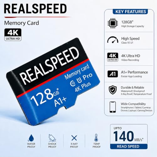 Image of 128GB MicroSD Memory Card, Class 10, A1+, 4K Ultra HD