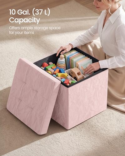 Image of SONGMICS Storage Ottoman, Foldable PU Leather Footrest, 15 x 15 x 15 Inch