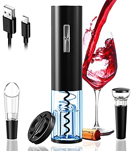 Electric Wine Opener Set, Rechargeable Automatic Wine Corkscrew Remover Kit, Cordless Electric Wine Bottle Opener with USB Charging Cable, Wine Pourer, Vacuum Stopper, Foil Cutter for Wine Lovers Gift