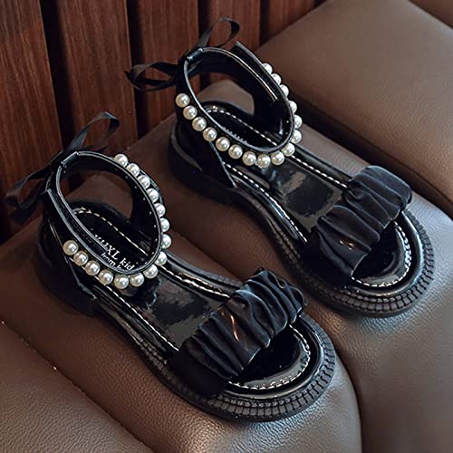 Toddler Baby Girl Child Summer Shoes Lace Sandals Non Slip Soft Sole Open Toe Shoes Elegant Princess (Black, 1 Big Kids)4