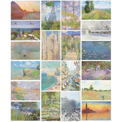 MINI ZOZI Claude Monet Famous Art Prints And Posters 20PCS 11X17 Paintings Fine Art Impressionist Renaissance Aesthetic Romanticism Big Poster Wall Painting Classroom Room Decor Classical Artist Artwork Pack Cover