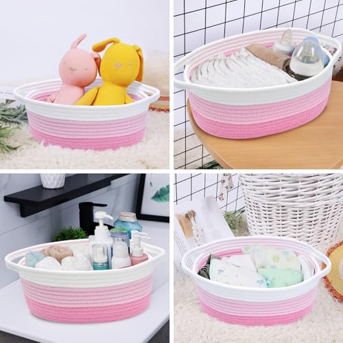 Image of ABenkle Small Basket with Handles, Boho Decorative Rope Woven Dog Cat Toy Storage Bin Shelf Storage Organizer, Easter Christmas Gift Basket, 12 inchx8 inchx5 inch