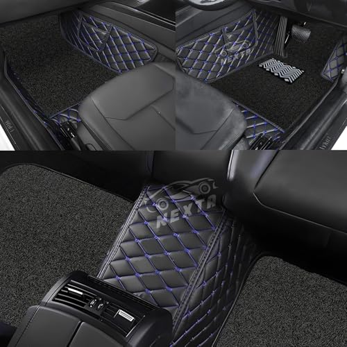Image of Premium 7D Car Floor Mat Full Set for Nissan Gravite|| Luxury Leather with Grass Mat Complete Set || 100% Waterproof and Washable (Black and Blue)