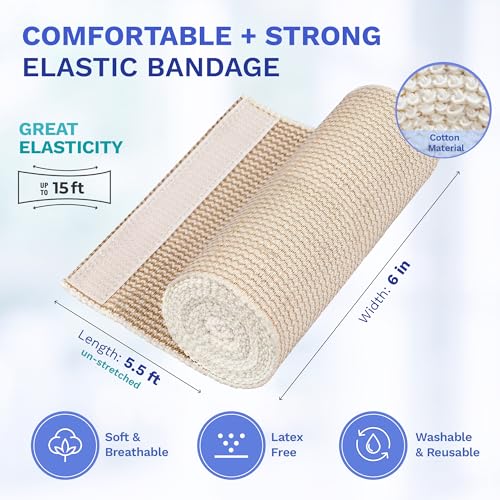 6" Elastic Bandage Wrap with Self-Closure, 2-Pack – 15 ft Stretched – Latex-Free, Reusable, Washable – Compression Support for Sprains, Injuries, Swelling, Sports Recovery - Image 4