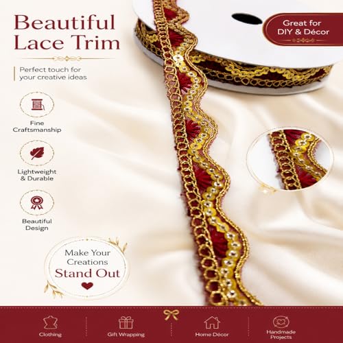 Image of Designer Golden Wave Lace Border for Blouse Saree Dupatta Lehenga Craft Decoration and Ethnic Sewing Accessories (RM-LACE49-2)