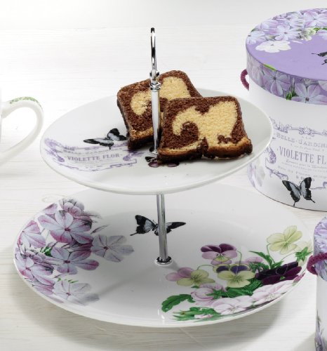 Paperproducts Design 2-Tier Dessert/Tea Server, Vintage Violets