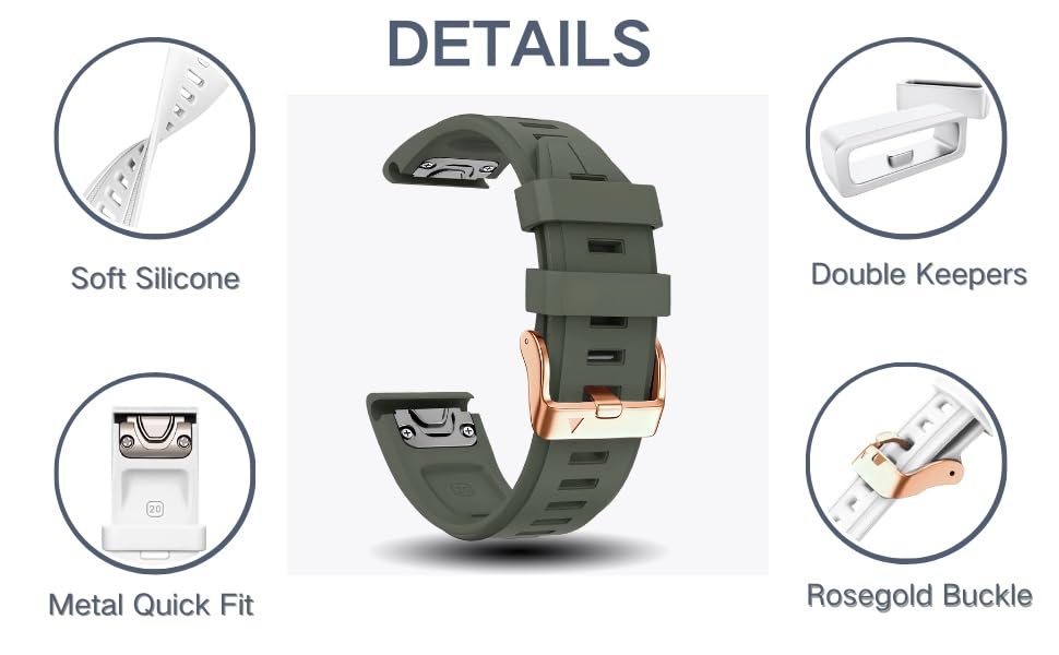 Bracelet silicone 20mm pour Garmin Fenix 6S et 5S Plus avec boucle or rose KLVN - 2