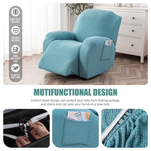 Image of Genina Recliner Chair Cover, Stretch Reclining Chair Covers, Recliner Sofa Slipcovers Stripe Jacquard Lazy Couch Covers Furniture Protector Covers for Pet Kid (Light Blue, 1 Seat)