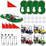 LaRandom 48 Pcs Golf Table Centerpiece Decorations with Practice Ball Golf Cart Toy Pen Tees Grass Mats Red Flag Plastic Flag Stand for Sport Themed Birthday Party Decor