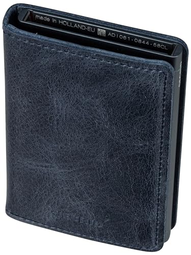 Image of Secrid - Slim Wallet Genuine Vintage Leather RFID Safe Card Case for max 12 Cards (Chocolate) (Blue)