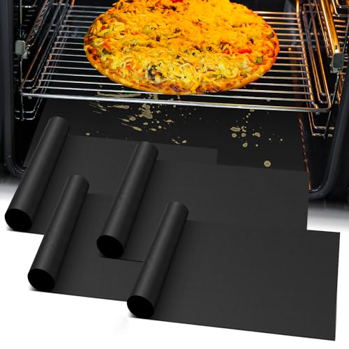 4Pack Oven Liners for Bottom of Electric Gas Oven, Thick Heavy Duty Nonstick Teflon Oven Mat, Heat Resistant Grill Baking Mats Outdoor BPA and PFOA Free Oven Floor Protector Liner