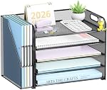 SUPEASY 5-Tier Desk Organizer with File Holder, Desk Organizers and Accessories, Paper Organizer for Desk, Mesh Desktop File Organizer, Workspace Organizers for Office School Home, Black