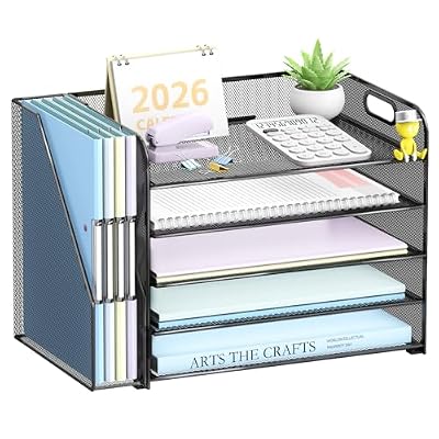 SUPEASY 5-Tier Desk Organizer with File Holder, Desk Organizers and Accessories, Paper Organizer for Desk, Mesh Desktop File Organizer, Workspace Organizers for Office School Home, Black