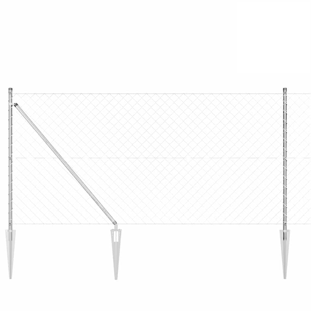 Garden Fence Post Silver Steel 10 x 1 m 60 x 60 mm Mesh Outdoor Boundary Panel Set with 7 Spikes for DIY Yard Patio Barrier Weather Resistance