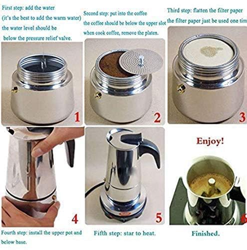 Image of Stainless Steel Espresso Watt Coffee Maker Percolator Moka Pot Cup for Italian Espresso /Decoction Coffee /Mocha /South Indian Filter Kaapi Home Machine (Silver) 350ml