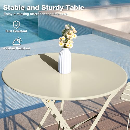 Table de bistrot pliable et chaises abricot résistantes aux intempéries