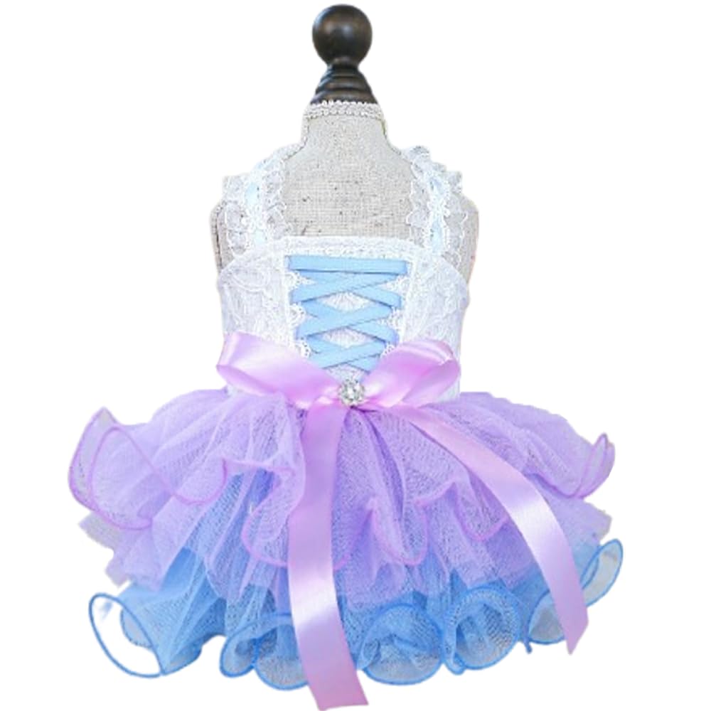 JAAQUCD Fancy Small Dog Dress with Bow Knot Sleeveless Girl Puppy Princess Tutu Skirt Holiday Cat Outfit Doggy Apparel Summer Pet Clothes for