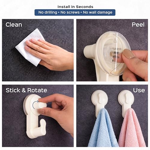 Image of HomeStrap 2-in-1 Suction & Adhesive Hooks | Strong Wall Hanging Hooks Without Drilling | Double Support Stick-On Hooks with No Screw Installation & No Wall Marks for Bathroom, Kitchen & Utility Areas