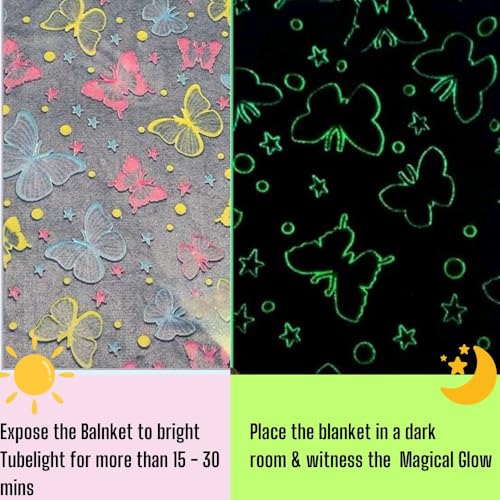 Image of Happy Hues Glow in The Dark Blanket Kids-Teens Boys & Girls Travel Lightweight Throw Blankets Soft & Fluffy (Butterfly)