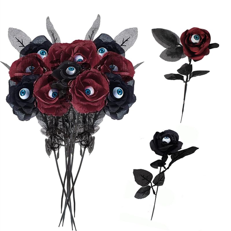 Roses artificielles bicolores JOSON Halloween à globes oculaires