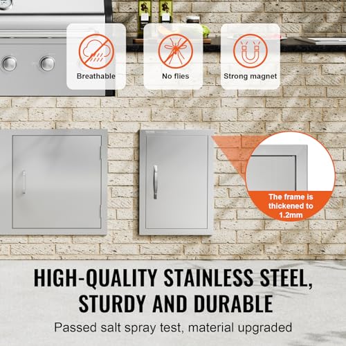 VEVOR BBQ Access Door, 14W x 20H Inch Single Outdoor Kitchen Door, Stainless Steel Flush Mount Door, Wall Vertical Door with Handle, for BBQ Island, Grilling Station, Outside Cabinet by VEVOR - Image 3
