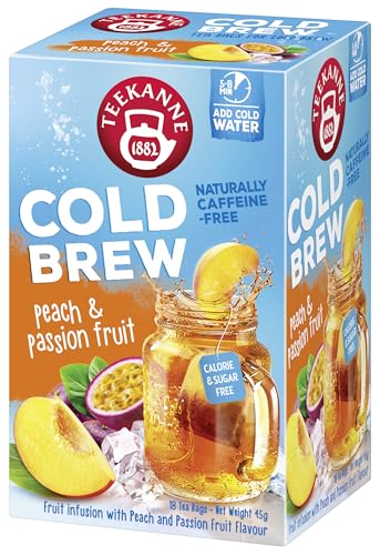Teekanne Peach & Passion Fruit Cold Brew Ice Tea Infusion Cool Sensations All Natural Real Fruit with Apple, Rosehip, Hibiscus