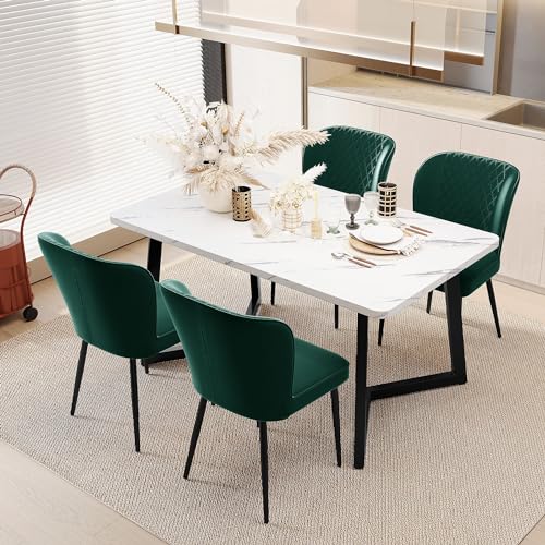 Juego de comedor (juego, 117 × 68 × 75 cm, mesa de comedor con 4 sillas), moderno juego de mesa de cocina, silla de diseño tapizada de terciopelo con respaldo, tablero de fibra de densidad media en