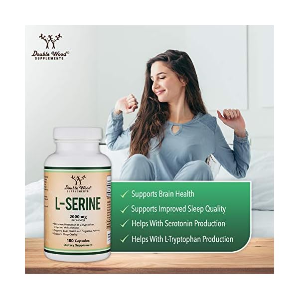 L-Serine Capsules (Third Party Tested) - 2,000mg Servings Used in Clinical Study, 180 Count, 500mg per Capsule (L Serine Amino Acid for Serotonin Production and Brain Support) by Double Wood