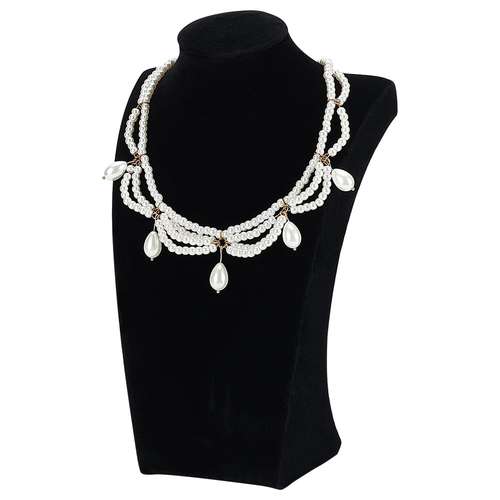 FINGERINSPIRE Espositore per gioielli, busto e collana in velluto nero, 25 cm di altezza, espositore per collana in legno, supporto per busto e catena organizzatore di gioielli, cavalletto per uso