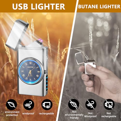 Encendedor eléctrico USB recargable dual arco plateado miniatura 2