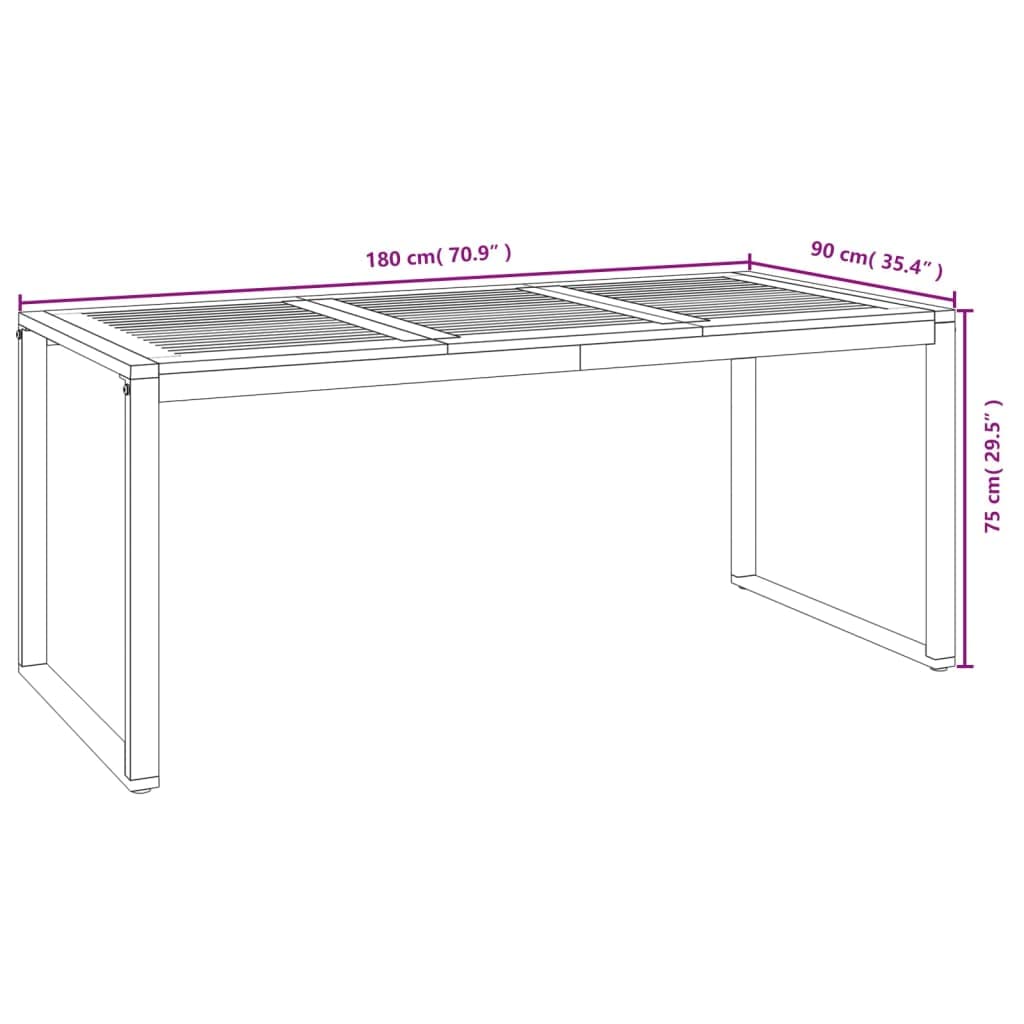 vidaXL Mesa de jardín con Patas en U Madera Maciza Acacia 180x90x75 cm, Mesa de Exterior, Muebles de jardín, Muebles de Patio, Mesa de Patio