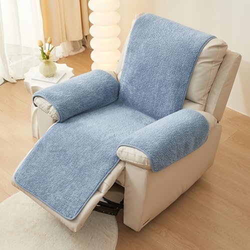 Image of ELEFOCUS Plush Sherpa Fleece Recliner Chair Cover，Soft Warm Sofa Slipcover,Washable for Reclining Sofa,Furniture Protector Non Slip (Blue, 22 inch)