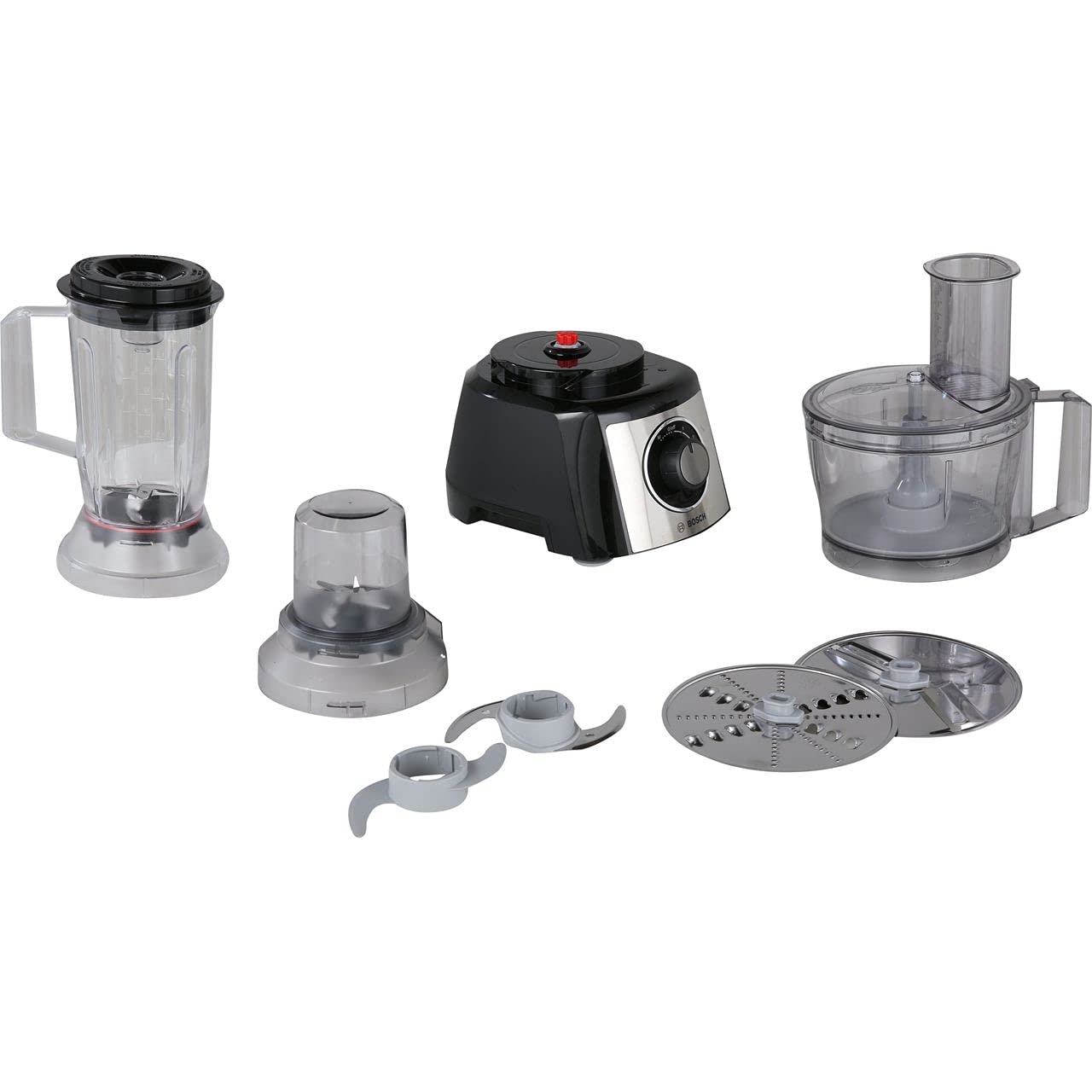 Bosch Kompakt-Küchenmaschine MultiTalent 3, 50 Funktionen, Rührschüssel 2,3 L, Mixer 1,0 L, Universalmesser, schneiden und raspeln (fein,grob), Schlagscheibe (Sahne), 900 W, schwarz, MCM3PM386