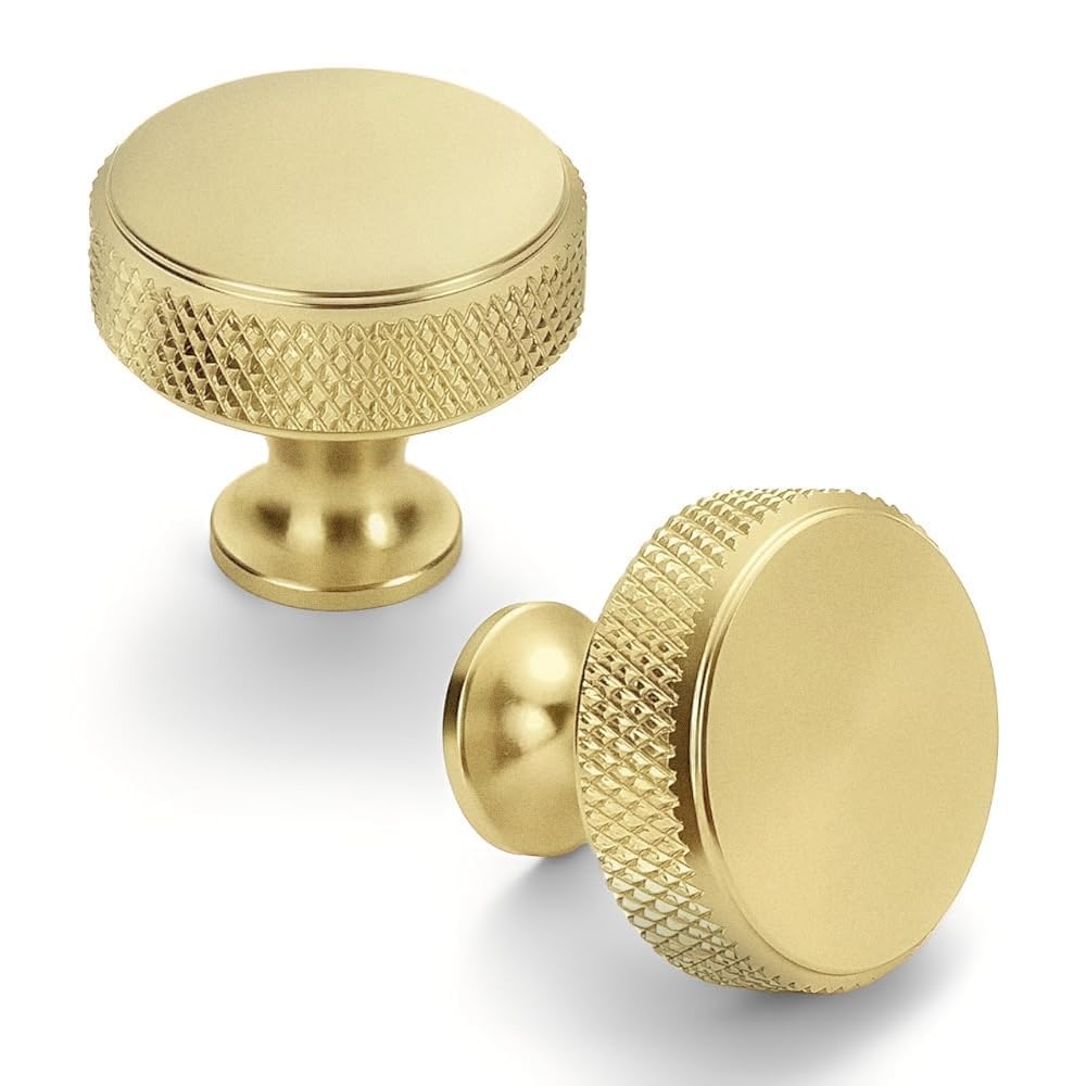 Gold Knurled Cabinet Knobs - 10 Pack -18