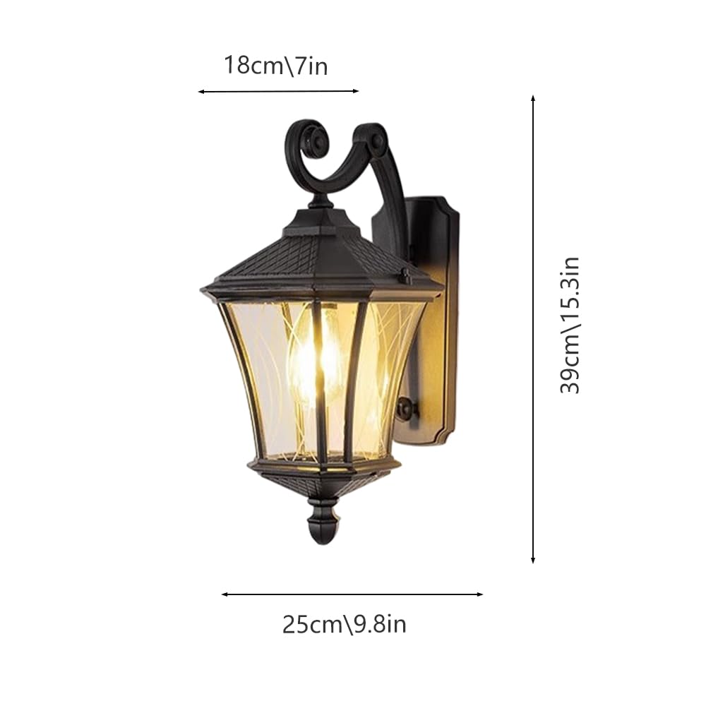Jadssox Vintage schwarze Wandlaterne, Außenwandleuchte, klares Glas, Coach-Lampe, Außenwandleuchte, wasserdichte Veranda-Beleuchtung, Wandhalterung, Garten, Terrasse, Auffahrt, Wandleuchten