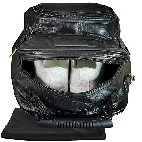 Leather Bowling Shoe Bag 9X13 Inch With Pockets, Vents, Polish Cloth - Genuine Leather With Fabric Lining #TOP1