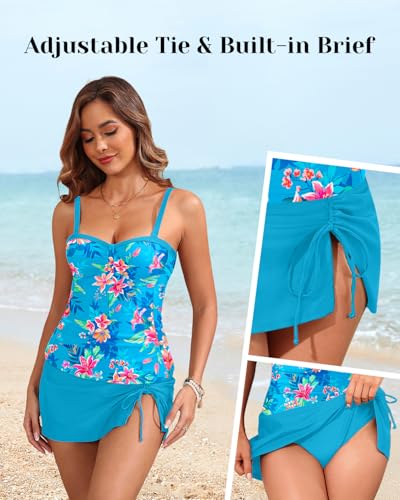 Image of Yonique Womens Underwire Tankini Swimsuits with Skirt Two Piece Bathing Suits Tummy Control Swimwear
