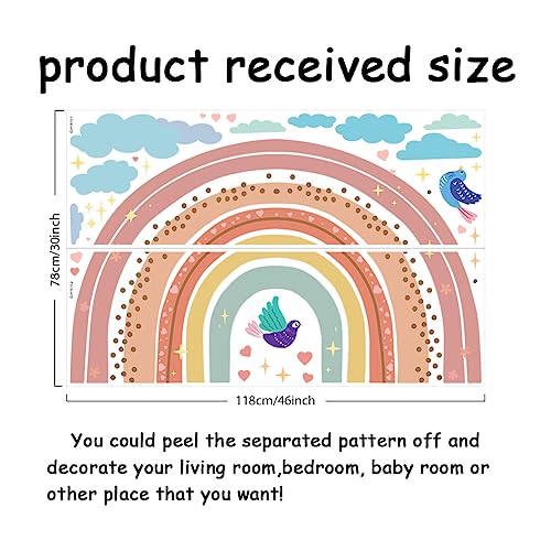 SUPERDANT Cartoon Boho Rainbow Wall Sticker Birds Wall Decal Colorful Rainbow Heart Vinyl Wallpaper Rainbow Decals for Girls Baby Nursery Bedroom Playroom Home Decoration - Image 2