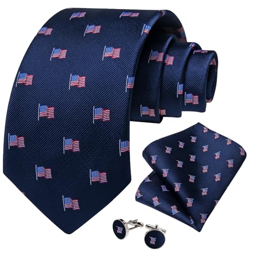 Image of DiBanGu Striped Tie Set for Men Silk Woven Plaid Necktie and Pocket Square Cufflinks Business Wedding