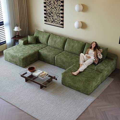 Image of 96 inch Sectional Couches for Living Room Cloud Couch Sofa with L-Shape Upholstered Boneless Couchs Modern Modular Sectional Couch with Chaise