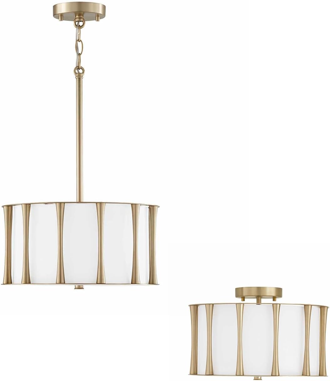 Capital Lighting 244631MA Bodie Transitional Frosted White Fabric with Acrylic Diffuser Dual Mount Pendant/Semi Flush Ceiling Light, 3-Light 180 Total Watts, 9" H x 15" W, Matte Brass