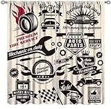 Retro Man Curtains, Car Repair Shop Logos Monochrome Car Silhouettes Best Garage in Town, Living Room Bedroom Blackout Rod Pocket Window Drapes 2 Panel Set 42x45 Inch