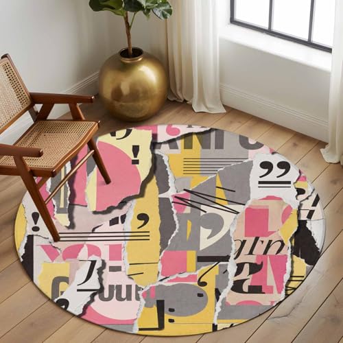 7 Ft Round Rug for Dining Table, Abstract Art Indoor