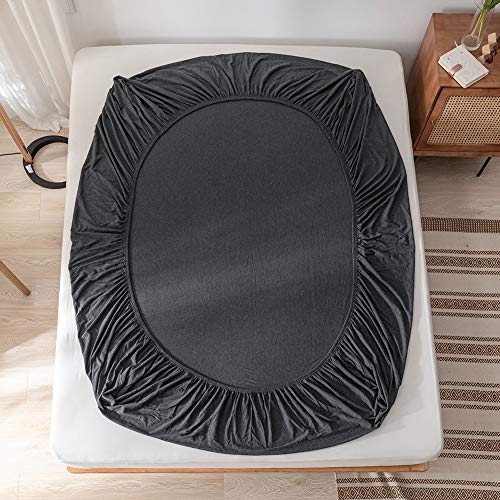 Doneus 100% Jersey Knit Sheet Set Solid Dark Gray Fitted Sheet Queen Size 3 Piece With 2 Pillowcases, Ultra Soft Breathable Fitted Bottom Sheet With 15" Deep Pocket Bed Sheet #TOP3