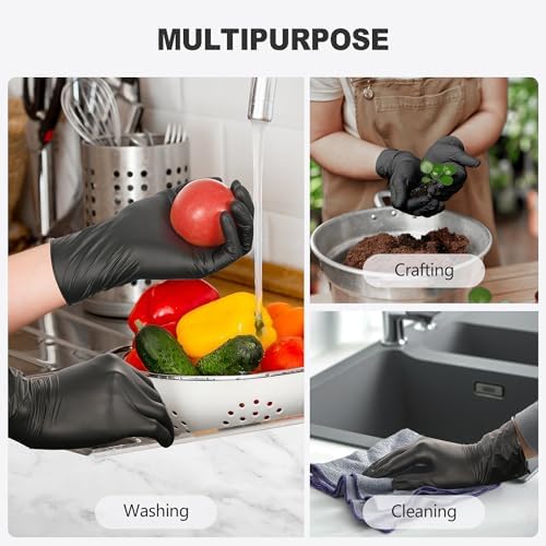 SWIFTLITE Black Vinyl Gloves, Food Grade Gloves Disposable Latex Free & Powder Free, Guantes for Cleaning Cooking Food Prep (100, Medium) — view 2