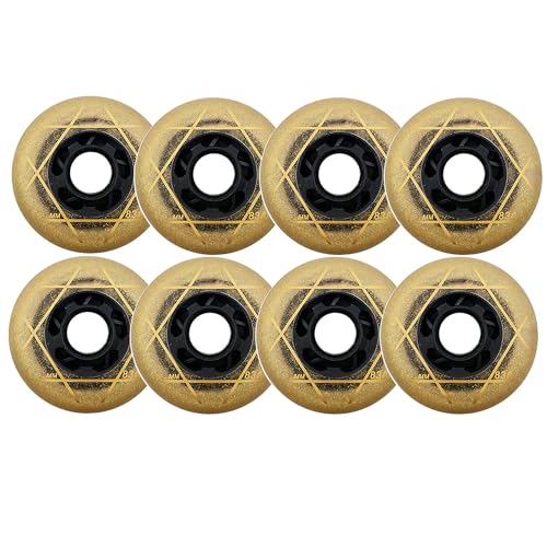 JCXYL EV 8 Pack Inline Skate Wheels 88A Sliding Roller Skating Replacement Wheels for Inline Roller Skate 72mm/76mm/80mm,Gold,80MM